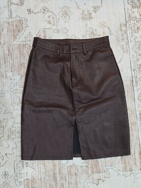 Fashion Nova Dark Brown Faux Leather Pencil Skirt